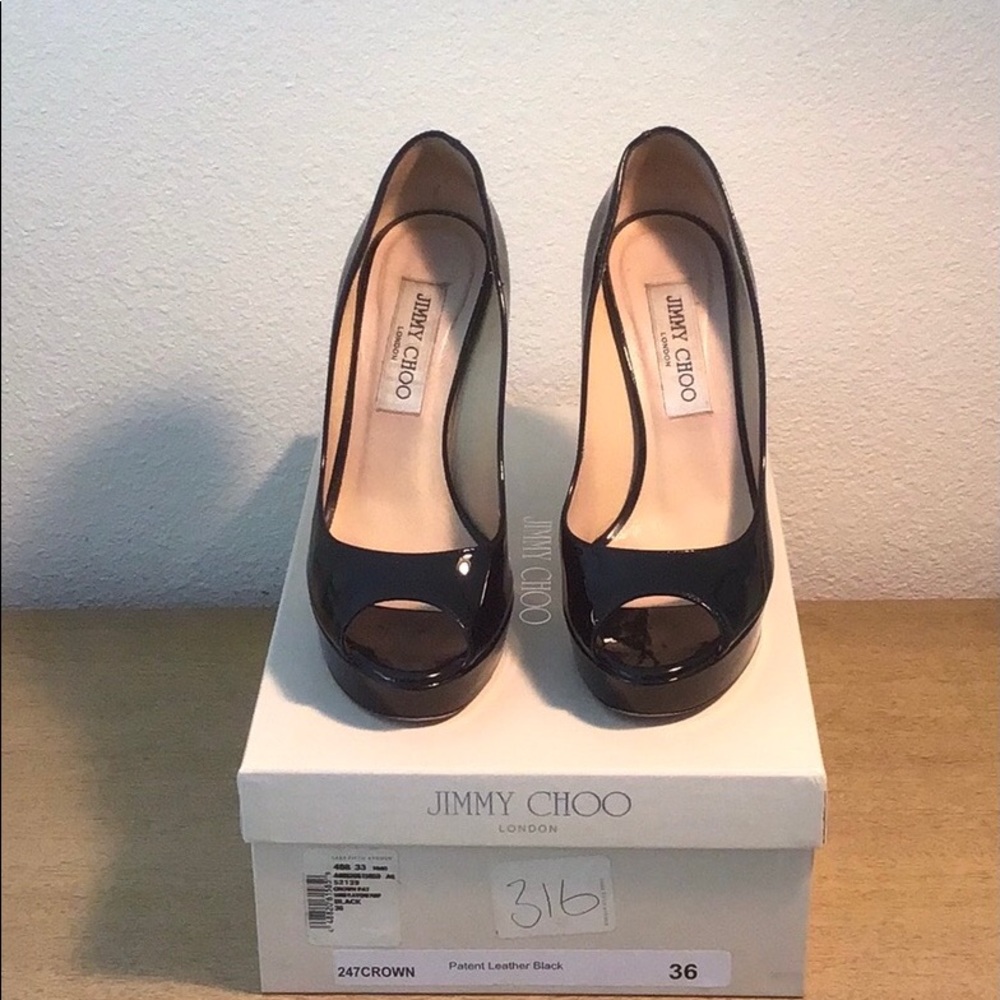 Jimmy Choo black peep toe 257 Crown pumps
